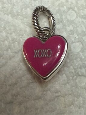 Brighton silver and pink enamel heart candy charm with "XOXO" inscribed